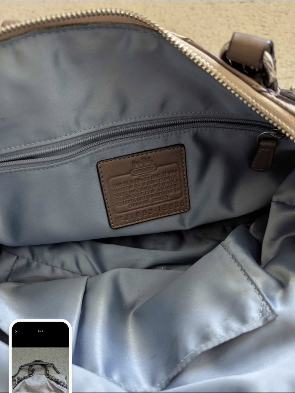 Coach Cream and Taupe Satchel with Detachable Strap - Picture 4 of 4